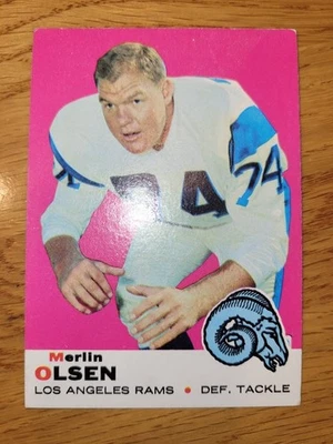 1969 Vintage Topps # 34 Merlin Olsen Rams HOF EX FAST FREE SHIPPING INCLUDED - Image 1 of 2