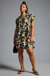 By Anthropologie Pyjama-Kleid mit Flatterärmeln bedruckt Übergröße 3x Blumenmuster - Bild 1 von 8