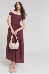 Nobody's Child Amanda Dress Midaxi Purple Plum Bardot Cotton UK 12 -BNWT £79 - Picture 1 of 14