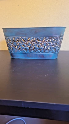 Vintage Filigree Floral Planter  In Verdigris Copper Finish - Image 1 of 2