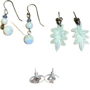 3 Pr Sterling Silver 925 Pierced Earrings Genuine Stones Tourmaline Pearls Shell - Picture 1 of 14