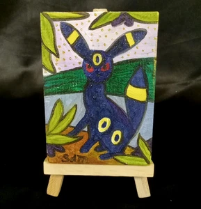 Umbreon Pokémon Original Oil Painting ACEO Mini Art Signed Fantasy Anime 2.5x3.5 - Picture 1 of 6