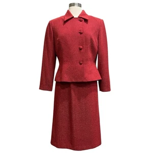Adrianna Papell Suit Set 14P Skirt & Jacket Chevron Modest Textured Strawberry - Picture 1 of 14