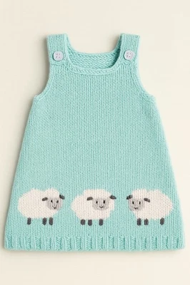 PATTERN PHOTOCOPY TURQUOISE BABY'S SLEEVELESS PINAFORE DRESS SHEEP DK KNITTING PATTERN 0-24 MONTHS