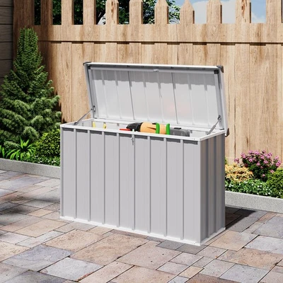 OUTDOOR GARDEN METAL STORAGE SEAT UTILITY CHEST CUSHION SHED BOX TOOL WATERPROOF - Image 1 of 4
