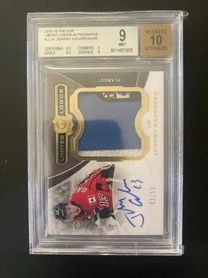 2014 The Cup Limited Logos Autographs Johnny Gaudreau/50 #LLJG BGS 9/Auto 10  - Image 1 of 2