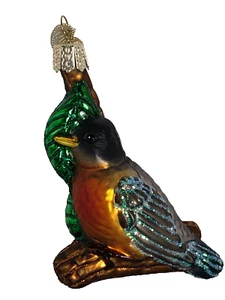 Robin de Navidad del Viejo Mundo en rama de árbol con flores adorno de primavera SUELTO - Imagen 1 de 5