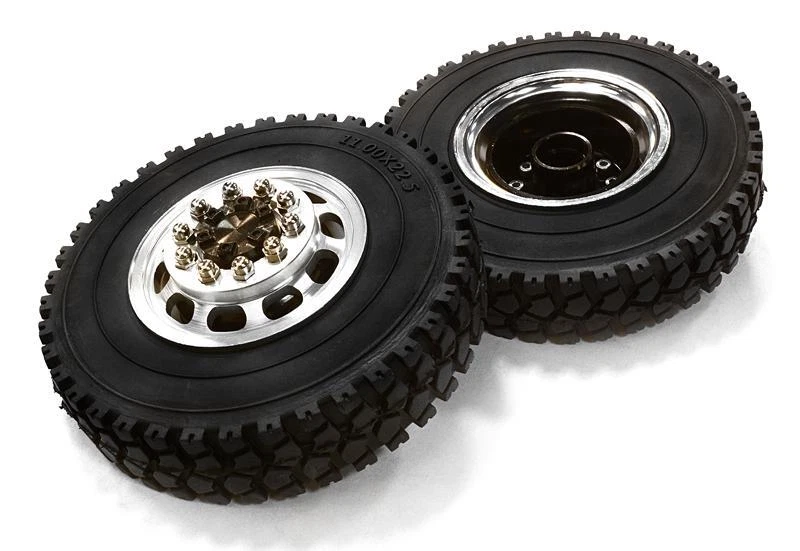 Machined Alloy T5 Front Wheel & XD Tire Set for Tamiya 1/14 Scale Tractor Trucks - Image 1 of 1