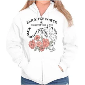 Enjoy The Power and Beauty of Youth Tiger Womens Zip Hooded Sweatshirt Hoodie - Picture 1 of 7