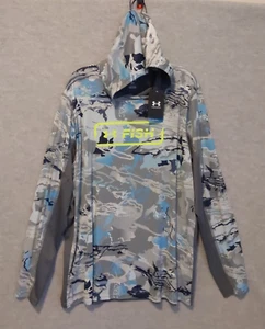 Sweat à capuche homme Under Armour taille XL manches longues poisson ISO-Chill bleu gris camouflage - Photo 1/11