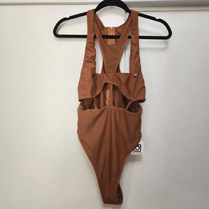 Bfyne Back Zip Cutout Midriff Brown High Cut One Piece Bathing Sexy Suit Sz. L - Picture 1 of 13