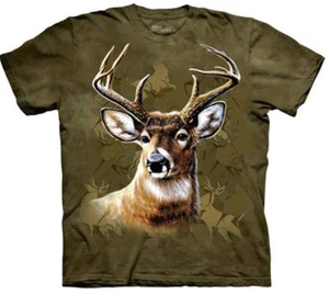 The Mountain Camo Deer Wild Lone Buck Whitetail Green Tie Die Cotton Shirt S-L - Picture 1 of 3