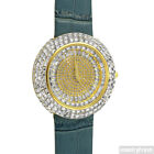Gold Baguette Bling Iced Out Orbit Watch Blue Leather