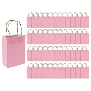 Fun Express Kraft Paper Gift Bags Medium Pink Bulk 48 Pc - Picture 1 of 2