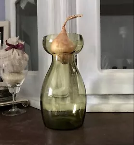 antik Art Déco Glasvase Hyazinthenglas Vase Zwiebelglas Glas grün gerippt - Bild 1 von 14