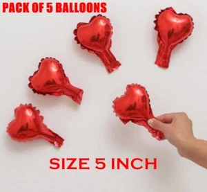 5 inch Heart Foil Balloons RED set of 5 Mini Heart Shaped Balloons Valentine's - Picture 1 of 12