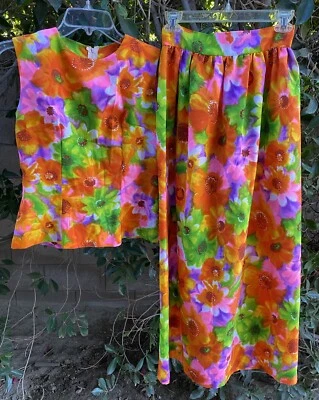 Vintage Skirt And Type Psyhedlic 60s Floral Hawaiian Tropical Mod - Image 1 of 4
