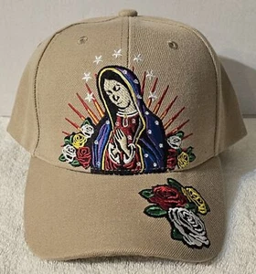 GUADALUPE VIRGIN MARY FLOWER ROSE RELIGIOUS STAR BASEBALL CAP ( BEIGE ) - Picture 1 of 3