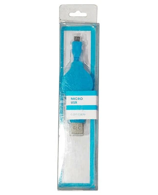 NEW Funtech Retractable BLUE Phone Charge Sync 0.8m Micro-USB Cable - Image 1 of 2