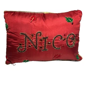 Pier 1 Christmas Pillow Naughty Nice Double Sided Beaded Sequins Embroidered A - Picture 1 of 6