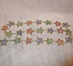 Gold Metal Beaded Stars Garland Hang Mantel Christmas Tree Decor 58" Celestial - Picture 1 of 6