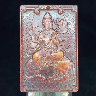 China Rojo Hetian Jadeíta Tallado a Mano Colgante Collar Estatua Bodhisatt A206 Foto 1 de 4