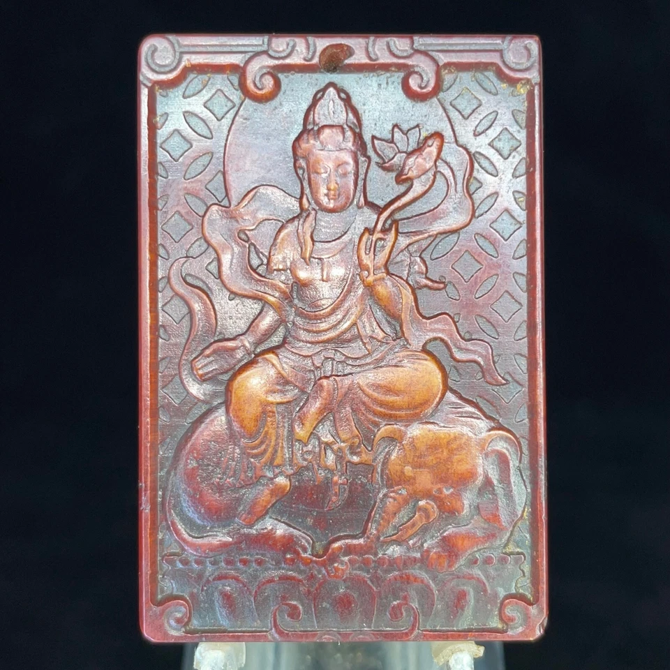 China Rojo Hetian Jadeíta Tallado a Mano Colgante Collar Estatua Bodhisatt A206 Foto 1 de 4