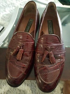 Stacy Adams Mens Reddish Brown Snakeskin Tassle Loafers 23121 Size 10.5M - Picture 1 of 10