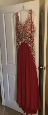 JOVANI Ladies Red Beaded Full Length Evening Gown Size 4 UK8 Brand New With Tags - Image 1 of 4