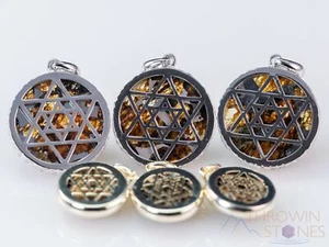 Colgante METEORITO - Estrella de David, Oro, Plata, Cobre, Joyería Hecha a Mano, E1662 - Imagen 1 de 10