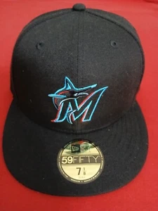 Miami Marlins New Era Authentic On-Field 59FIFTY Fitted Hat - Black Size 7 1/8 - Picture 1 of 6