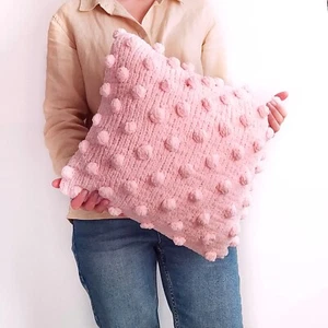 Decorative Pillow Covers Polka Dot Soft Plush Hand Knit Boho Zippered 16x16 - Picture 1 of 7
