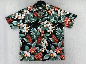 VINTAGE Island Aloha Wear Mens Extra Large Green Black Orchid Button Up Hawaiian - Picture 1 of 14