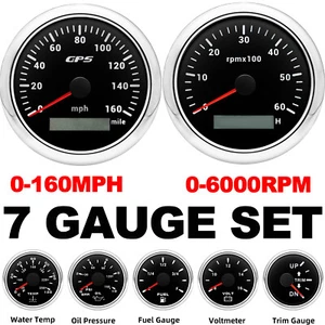 7 Gauge Set 85mm GPS Speedometer 160MPH Tacho 6000RPM&52mm Fuel/Oil/Temp/Volt - Picture 1 of 21