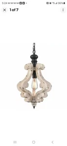 Chain-Hung French Country Shabby Chic Weathered Wood Chandelier Lighting Fixture - Picture 1 of 3