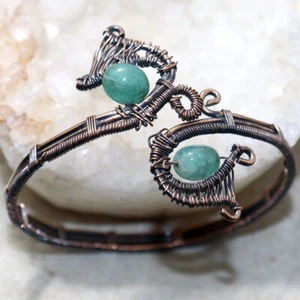 Simulated Emerald Copper Wire-Wrapped Oxidized Bangle Size FreeSize GW - Picture 1 of 3