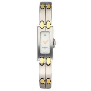 Pequignet 3747 Rectangle 14k Gold/Steel 13mm White Dial Quartz Women's Watch - Picture 1 of 5