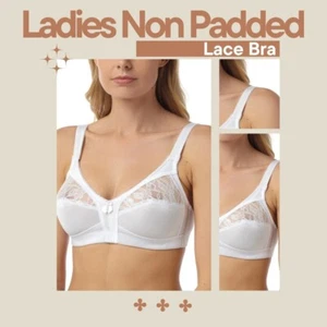Ladies Non Padded Lace Bra – Soft Cup Wireless Firm Support Bra Black or White - Picture 1 of 16