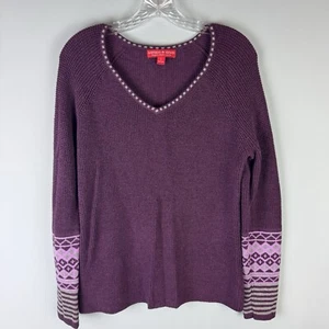 Krimson Klover Sweater Size Large Purple V-Neck Merino Silk Blend Knit - Picture 1 of 10