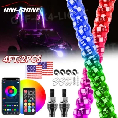 PAR DE 4 pies espiral LED látigo luz APP persecución bandera UTV ATV para Can Am Polaris RZR XP Foto 1 de 4