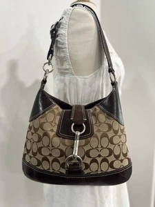 Y2K Coach Hobo Bag Signature Brown Leather Fabric Hamilton Moon Clasp G06K-10242 - Picture 1 of 14