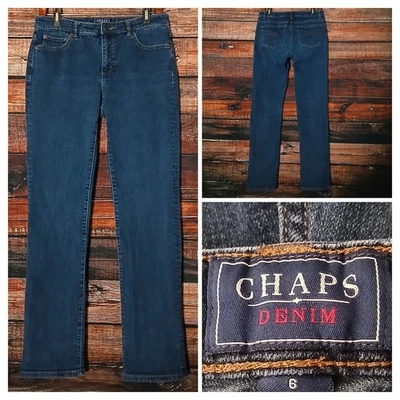Chaps Jeans Size 6 Daniella Curvy Fit Mid Rise Straight Dark Blue Denim Stretch  - Image 1 of 4