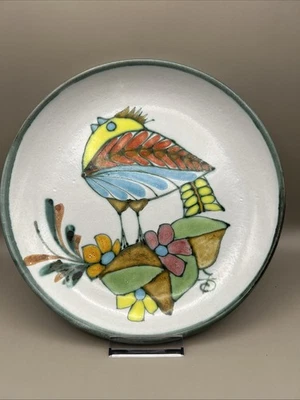 Vintage Signed João Serigado - Alcobaça Portugal Studio Pottery Bird Deep Plate - Image 1 of 4