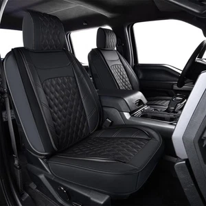 for 2015-2025 Ford F150 Front Seat Covers, Black Stitched Faux Leather, 2 Pieces - Picture 1 of 4