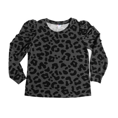 LuLaRoe Mandy Puff Shoulder Crewneck - Gray Leopard Print - XL - Image 1 of 4