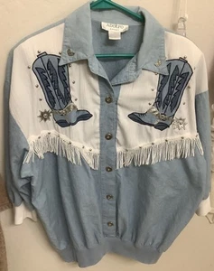 Vintage 80's ADOLFO SPORT Western "Batwing" Blouse Size Medium, W/Shoulder Pads! - Picture 1 of 3