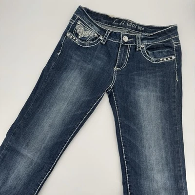 LA Idol Jeans Womens Size 9 Low Rise Skinny Stretch Rhinestone Flap Pockets - Image 1 of 4