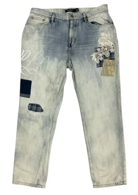 Pantalón de mujer Lauren R.L azul denim con logotipo y patrón floral. Talla 10 PEC Foto 1 de 4
