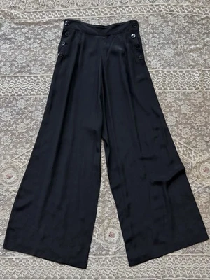 Vintage 1930s Side Button Pants Fall Front Silk Black Rare 1940s - Image 1 of 4