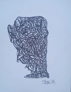 Free Ship Original Abstrsct Surreal Drawing Sharpie Marker 8 1/2 X 11 Dark Art - Picture 1 of 15